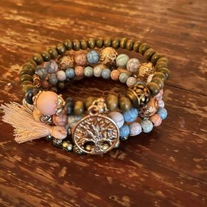 Tree Of Life Pendant Multilayer Beaded Bracelet Stack NEW